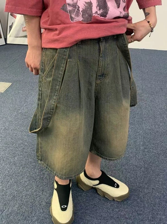 Straps Denim Shorts