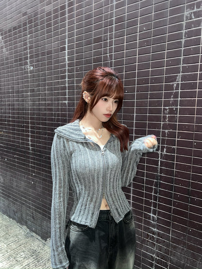 Snow Two-ways Zipper Crop Top