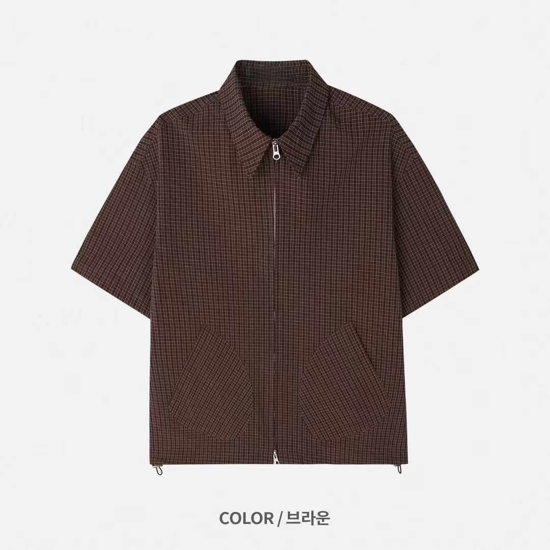 Two-ways Zipper Checkered Shirt