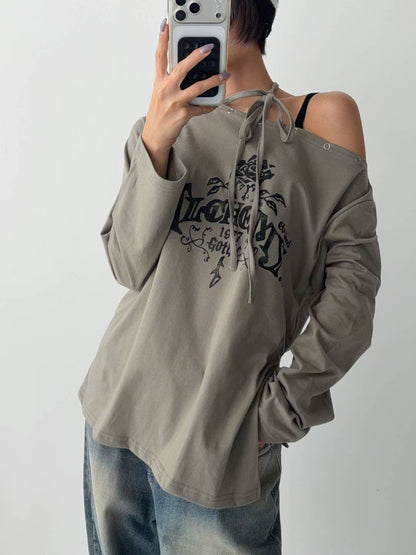 Gothic Off-Shoulder Long-sleeves Tee