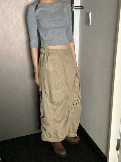 Button Pocket Loose-fit Skirt