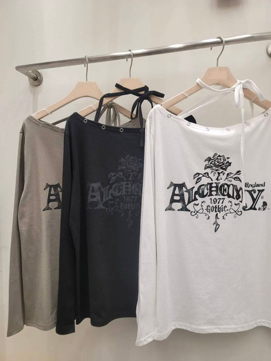 Gothic Off-Shoulder Long-sleeves Tee