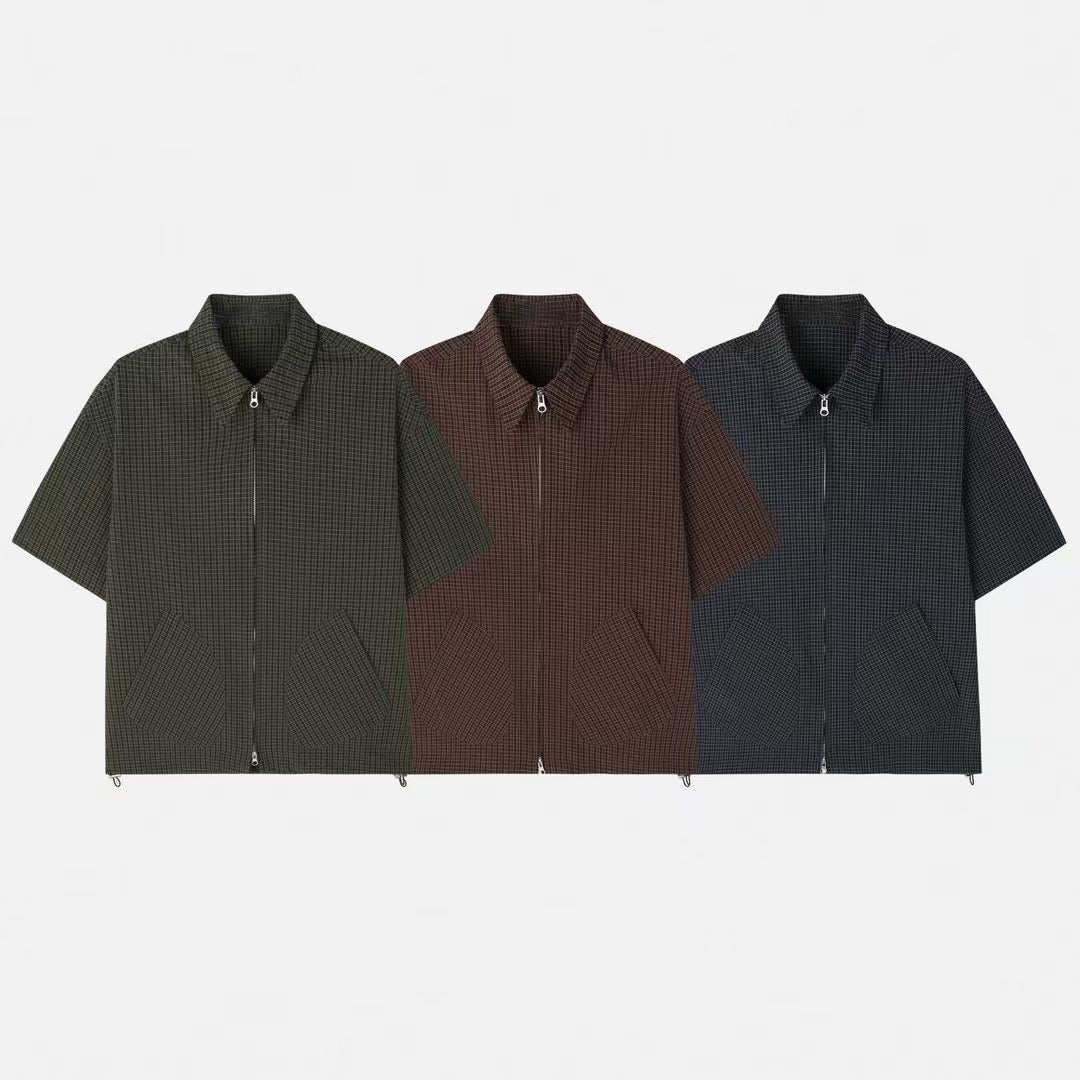 Two-ways Zipper Checkered Shirt