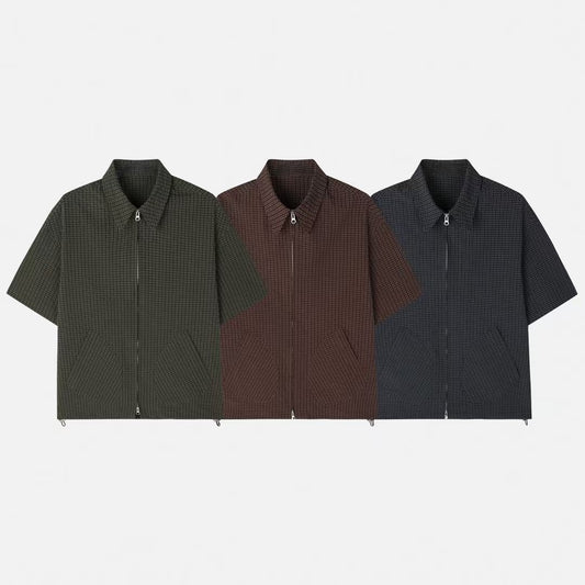 Two-ways Zipper Checkered Shirt