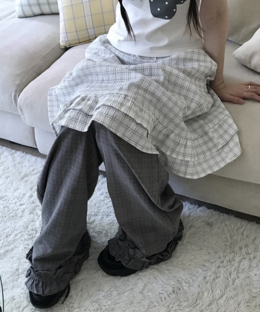 Ruffle Checkered Leisure Pants