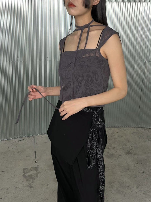 See-through Veiled Flower Top