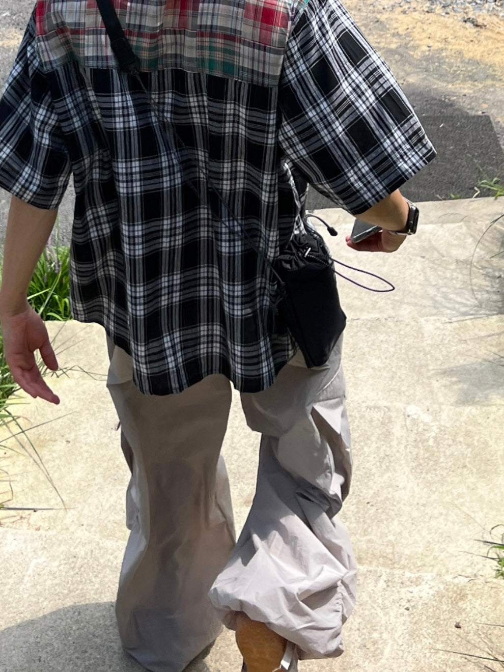 Patchwork Checked Half Shirt