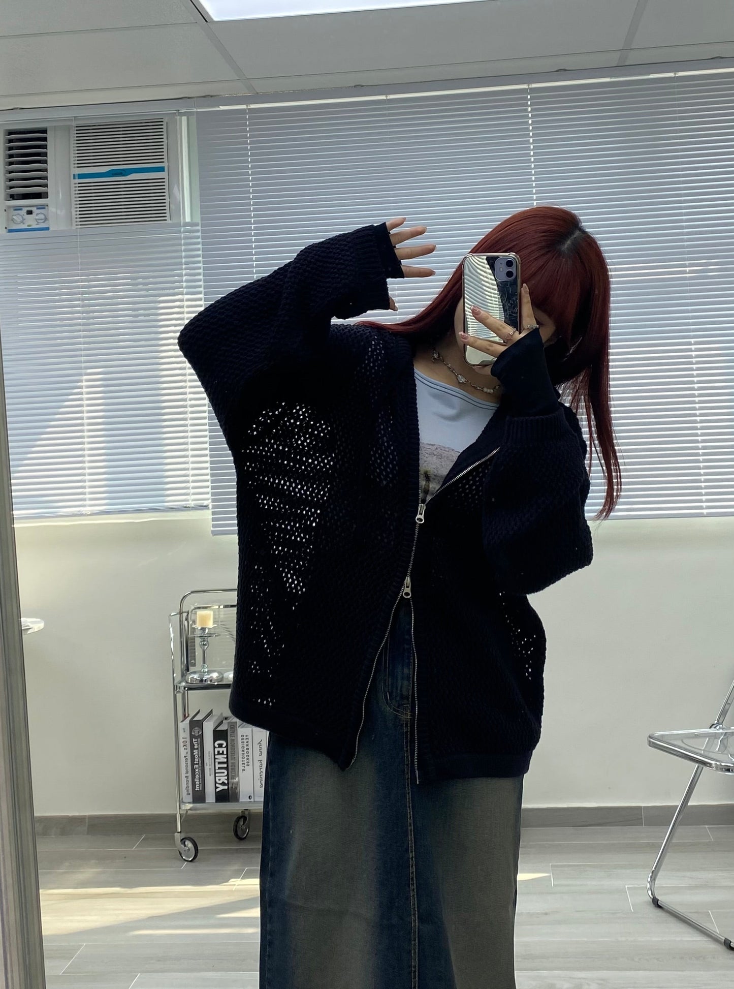 Two-ways Zipper Mesh Hoodie