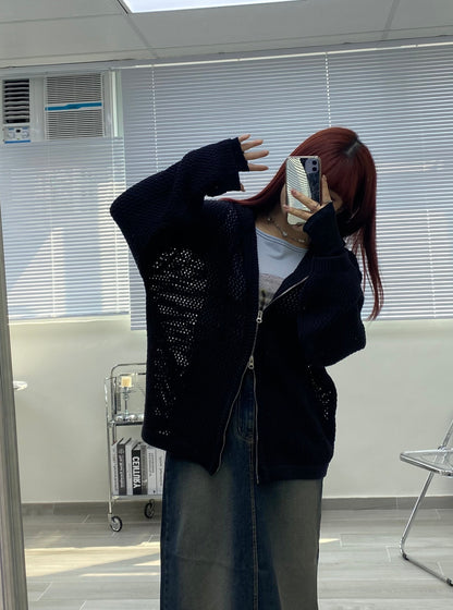 Two-ways Zipper Mesh Hoodie