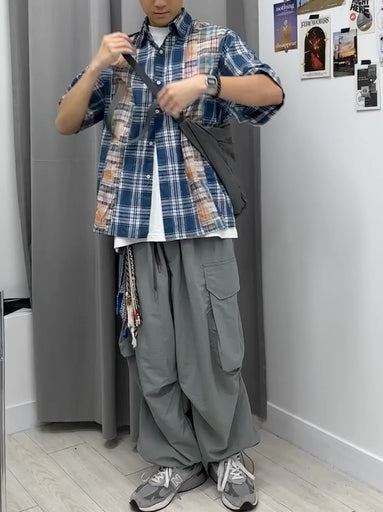 Patchwork Checked Half Shirt